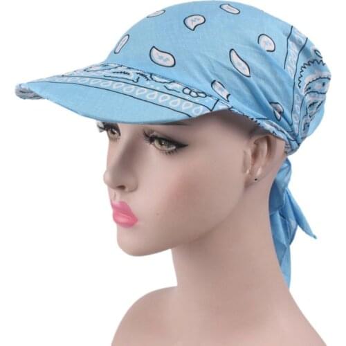 Women Unisex Visor Pre Fitted Bandana Turban Hat Boho Floral Printed Tie Knot Back Cotton Baseball Cap Adjustable Sun Head Scarf