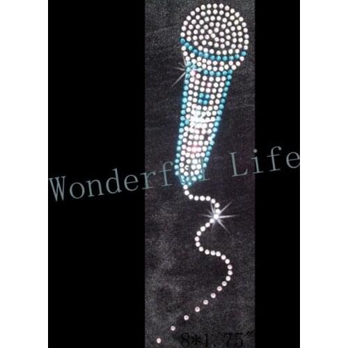 Free shipping hotfix rhinestone Iron On bling transfer design motif voice of the microphone