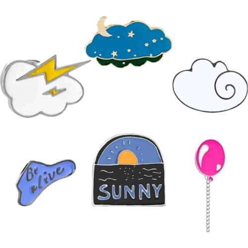 Fashion Black Cloud White Metal Enamel Pins Brooch Pink Chain Balloon Backpack Hat Brooches Jewelry Men Women Lapel Badge Gift