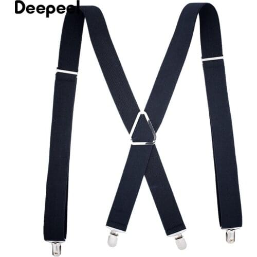 Deepeel 1pc 3.5X120cm Elastic Adjustable Men Suspenders X Type 4 Clip Unisex Strap Solid Color Trousers Decorative Accessories