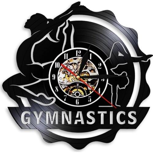 Gymnastics Tumbling Vinyl Record Wall Clock Gymnastic Girl Sports Vintage Decor Wall Art Watch Modern Fitness Non-Ticking Watch