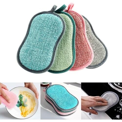 Scrub Sponges Double Sided Scouring Pad Reusable Cleaning Magic Sponges Cloth Kitchen Cleaning Tools Wipers Dish Towels