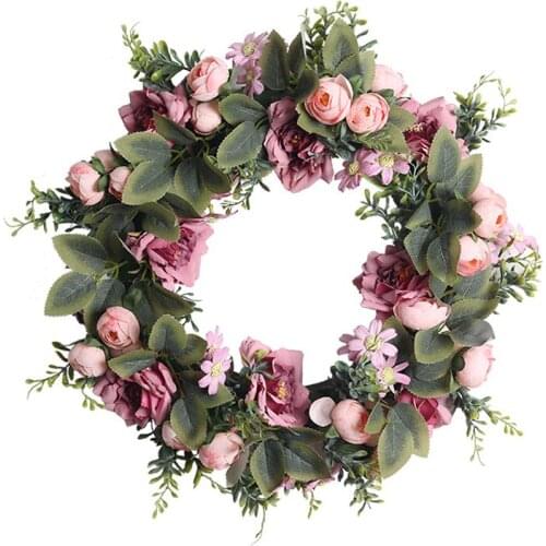 Artificial Wreaths Sun Rose Flowers Round Heart Simulation Garland For Wedding Party Decoration Props Wreath Grass Ring 17.7inch