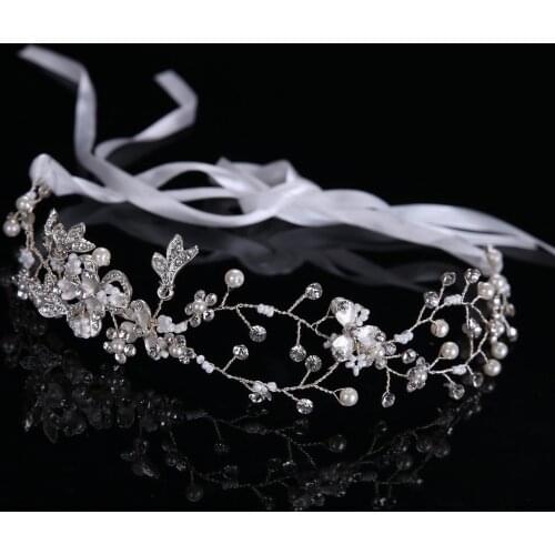 JLZXSY Beauty Bridal Pearl Beaded hair Bands Handmade Rhinestone Crystal Headbands Tiara