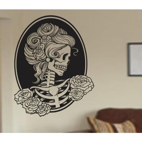 Classic Woman Skull Wall Vinyl Decal Stickers Art Graphic Sticker Sugar Skull Sugarskull Wall Stickers Halloween Home Decor A423