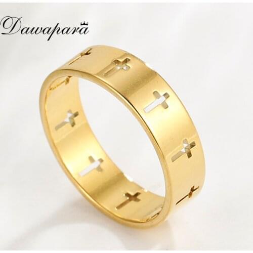 Dawapara Hollow Cross Ring Vintage Women Jewelry Black Rosegold Stainless Steel Couple Rings Anniversary Gift