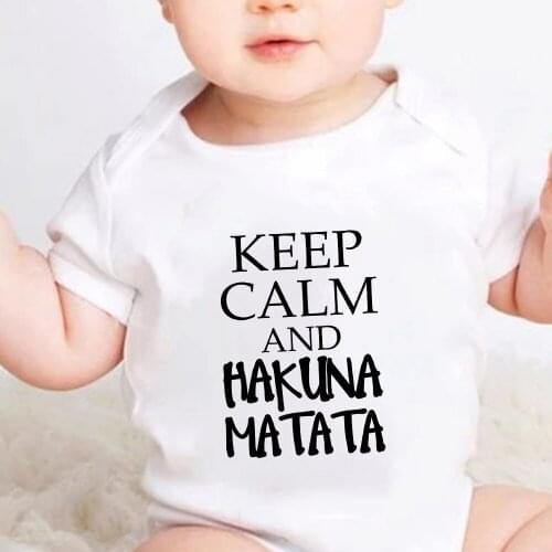 Newborn Bodysuits Cute KEEP CALM AND HAKUNA MATATA Letter Print Toddler Jumpsuit Short Sleeve White Baby Girl Boy Onesie Tops