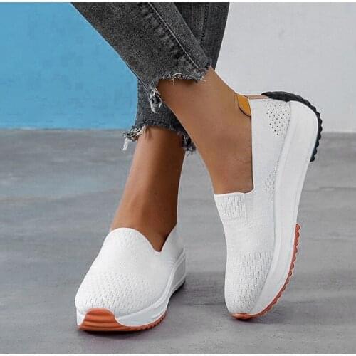 Women Summer Shallow Mouth Wedges Breathable Mesh Sneakers Plus Size Female Solid Color Outdoors Shock Absorption Running Shoes