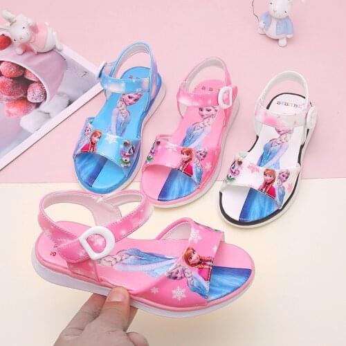 Disney Summer Girl Princess Sandals Children Cartoon Frozen Elsa Toddler Sandals Flat Soft Bottom Party Sandal