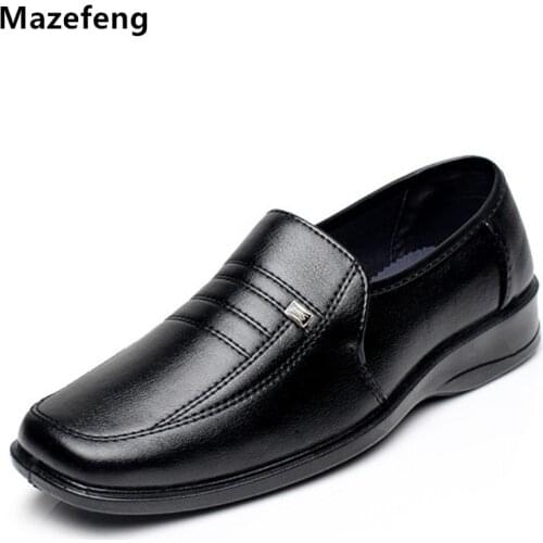 Mazefeng Spring Male Black leather shoes Business Chef shoes Single Mens PU Non-slip Waterproof Men Casual shoes Men Shoes