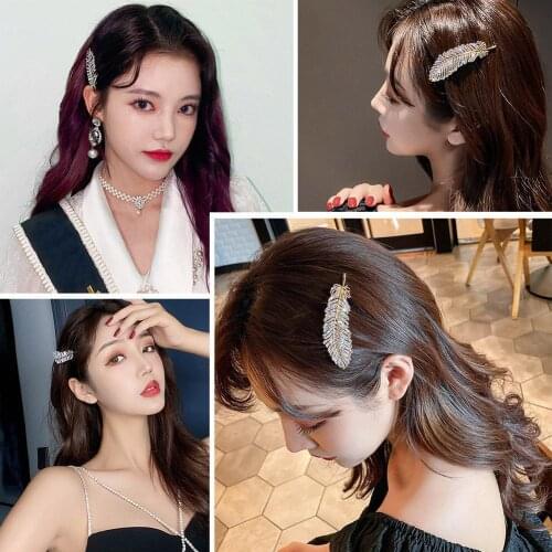 Fashion Girl Diamond Feather Hairpin Leaf Hair Clips Ship Drop Barrette Crystal Pins Slide Accessories Headband S7S8