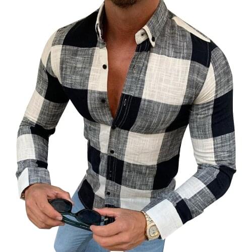 Mens Shirt 2020 NEW Style Fashion Men Clothing Long Sleeve Turn Down Collar Casual Business Basic Wear Plaid Shirts