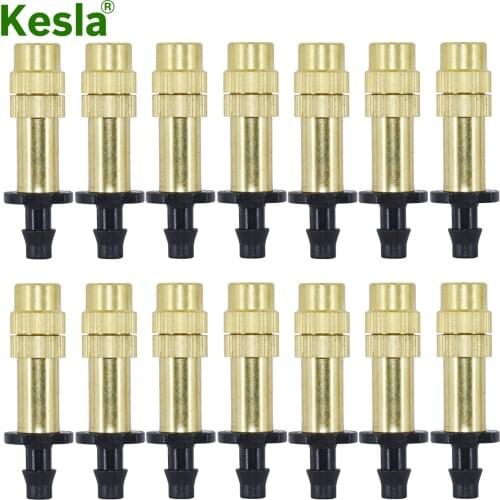 KESLA 15-200PCS 1/4'' Garden Brass Misting Watering Nozzle Single Barb Connector 4/7mm Adjustable Copper Cooling Spray Atomizer
