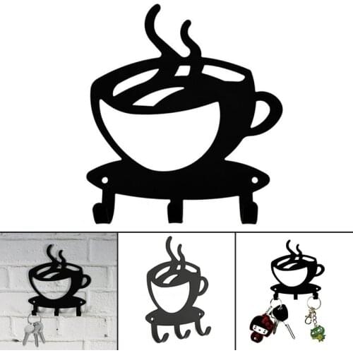Coffee Shape Wall Mount Metal 3 Hook Key Rack Hanger Organizer Home Decor DIY