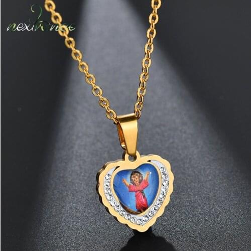 Nextvance Charm Religious Divine Nino Pendant Neclklace Stianless Steel Rhinestone Crystal Bling Necklace Girls Catholic Jewelry