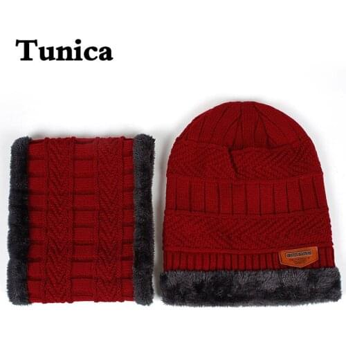 New fashion knitted hat plus velvet thick warm hats autumn and winter hiphop outdoor wool caps Middleaged warm cap scarf set