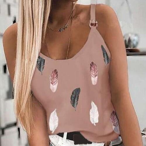 New Sexy Sleeveless Camis Summer Female Feather Print Camisole Sexy V Neck Fashion Casual Slim Vest Streetwear