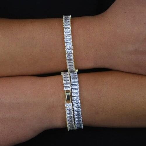 New rectangle Crystal Tennis Bracelets for Men Rectangle Square Zircon White Gold Long tennis Chain hip hop Jewelry drop ship