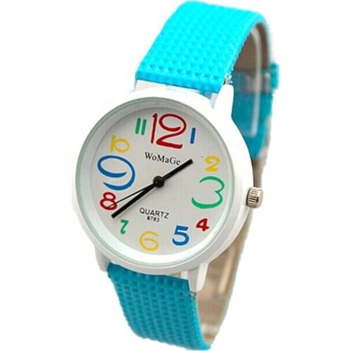 New women watch fashion colored number time design 8 colors leather strap womage brand quartz lady dress casual wristwatches hot
