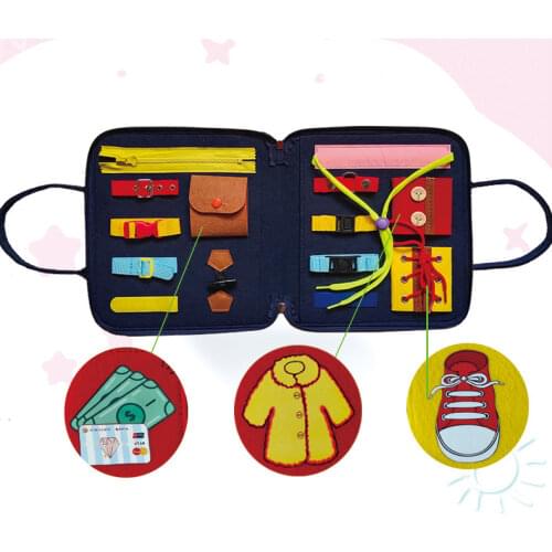 Montessori educational toys for 1 year old baby toddler Sensory busy board activity Zipper Buckle basic life skills toys