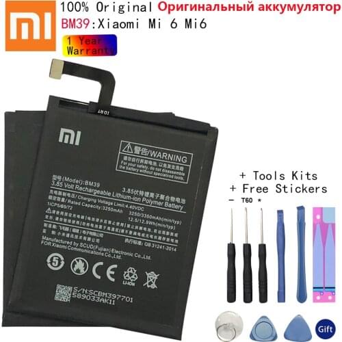 Xiao Mi Original Phone Battery BM39 For Xiaomi Mi 6 Mi6 3250mAh High Capacity Replacement Battery Free Tools Retail Package