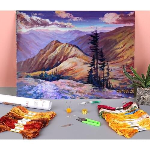 Landscape Marmaros. Etude Printed Water-Soluble Canvas 11CT Cross Stitch Patterns DIY Embroidery DMC Threads Different