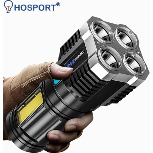 4 LED+COB Beads Portable Flashlight USB Rechargeable Power Display Led Flashlight Torch for Household Outdoor Hiking Camping