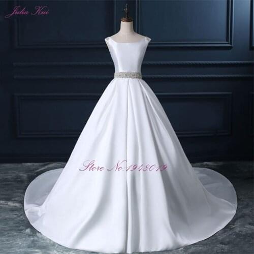 Julia Kui High-end Custom Elegant Satin Wedding Dresses Scoop Neckline With Beading Sash Ball Gowns Robe de Mariage Plus Size