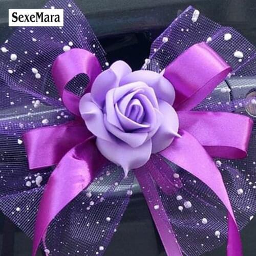 Rose 6pcs wedding flower bouquet car decoration auto mirror handle flower decoration inspiration bridal Wedding supplies