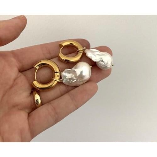 Titanium With 18 K Gold Real Natural Baroque Pearl Drop Earrings Punk Party Gown Runway rare Boucle Korean Japan INS Boho Top