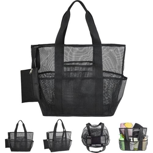 Mesh Beach Bag Handbag Storage Tote Toy Grocery Lightweight with Small Pouch WHShopping
