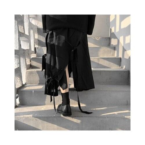 Dark Wind Niche designer dark patchwork fabric irregular drawstring skirt