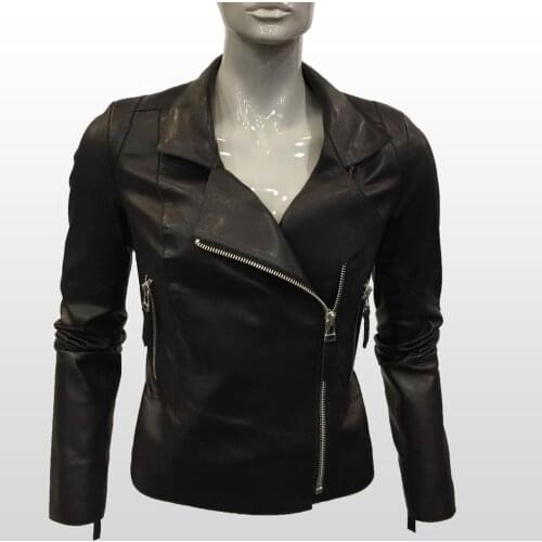 Womens Genuine Leather Black Jacket Real Sheepskin Coat Motorcycle Biker Plus Size Slim Short Casual Coat New Fashion Outerwear