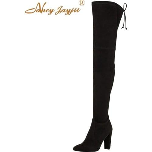 2021 Winter Women Black Suede Over-the-Knee high heel Boots Sexy Party Dress Shoes Femme Casual Shoes Warm Classic Size 45 44