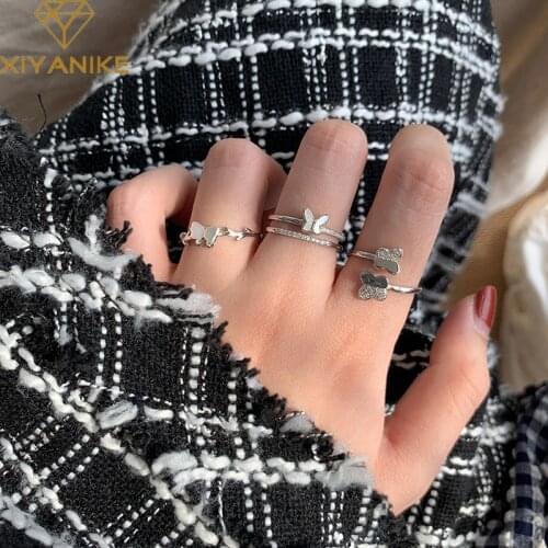 XIYANIKE 925 Sterling Silver Open Rhinestone Double Butterfly Ring Index Finger Female Fashion Sweet Trend Handmade GIft Jewelry