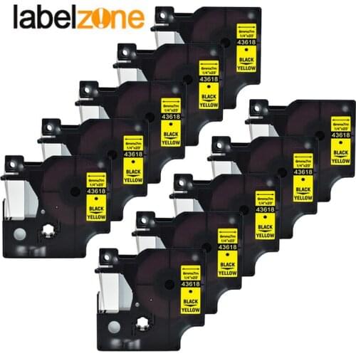 10Pack 43618 1/4"(6mm) x 23'(7m) black on yellow compatible Dymo D1 PNP 6mm label printers D1 43618 for dymo label manager LM160