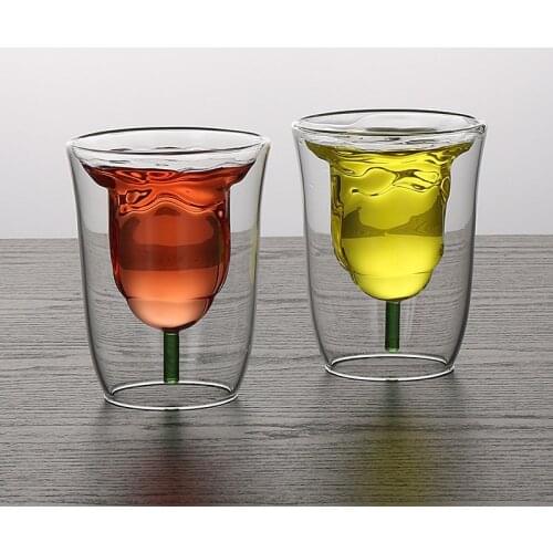Creative Beautiful Rose Double Wall Glass Mug drinking glasses For Coffee whiskey cocktail champagne