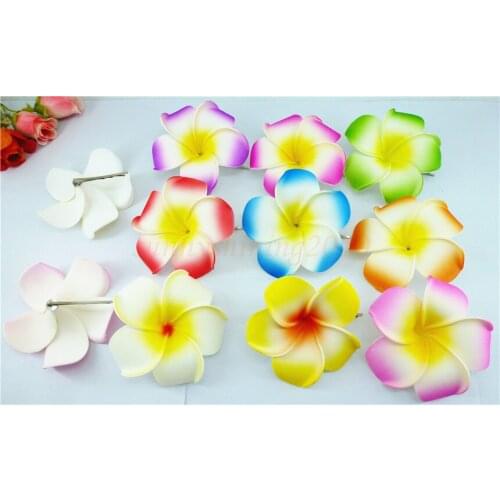 50 New mixed color Foam Hawaiian Plumeria flower Frangipani Flower bridal hair clip 8cm