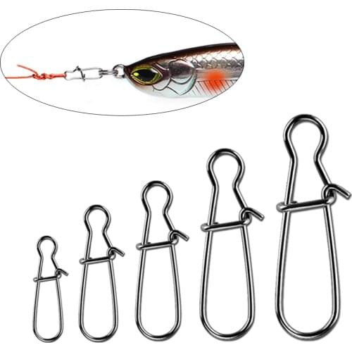 50pcs New Stainless Steel FishHook Fishing Lure Fast Clip Lock Snap Swivel Solid Rings Bait Safety Snaps Fishing Hook Connector