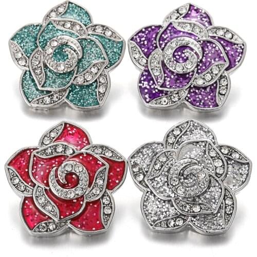 6pcs/lot New Snaps Jewelry Samples DIY MIxed Rhinestone Crystal Rose Flower 18mm Snap Buttons Fit Snap Button Bracelet Necklace