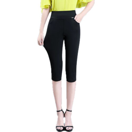 5XL 6XL Plus Size Women Pencil Pants Summer Pockets Casual Stretch Skinny Calf Length Pants Office Lady Trousers Female Capris