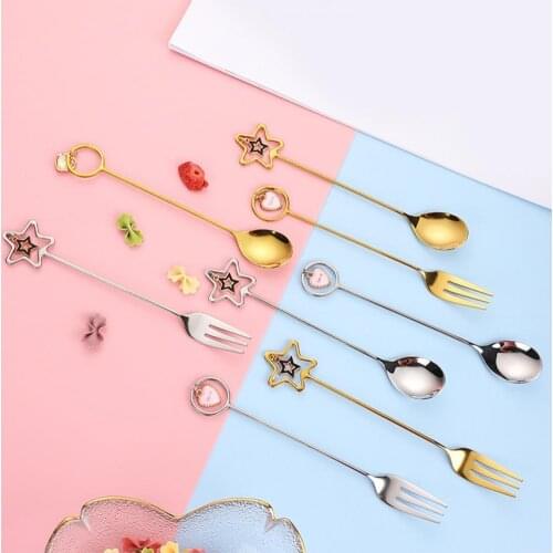 Dessert Spoon Food Grade Anti-deform Stainless Steel Dessert Cupcake Spoon Fork Decor for Home