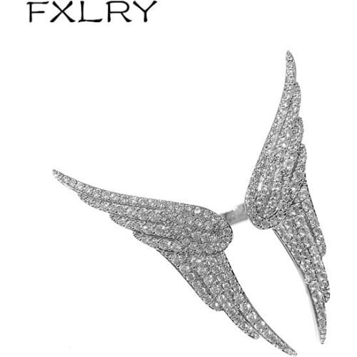 FXLRY New Unique Design Micro Pave Cubic Zirconia Finger Ring Angel Wing Shape Adjustable Size Rings for women Jewelry Gift