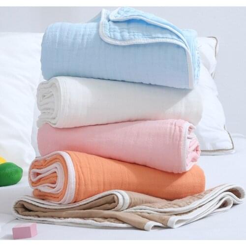 Newborn Cotton Gauze Baby Bath Towel Six Layers High Density Plain Color Childrens Quilt Summer Air Condition Warm Blanket
