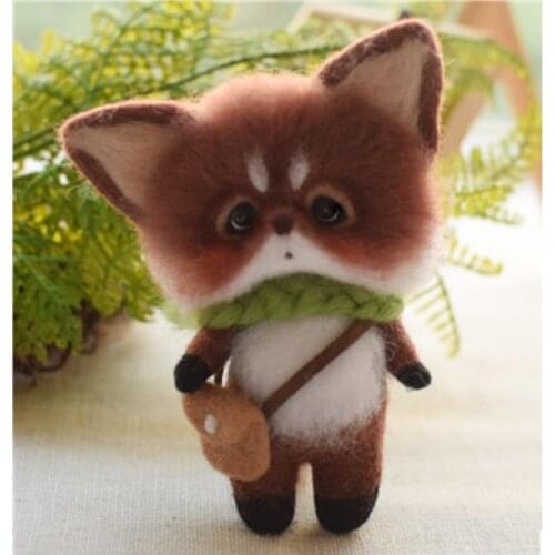 Brown backpack small fox animal set wool needlepoint kit wool felt needle felting decoration craft needlecraft DIY handmade