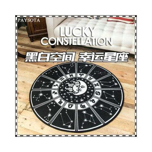 PAYSOTA Tide Restoring Ancient Ways Constellation Carpet Living Room Bedroom Computer Chair Rug Blanket Round Black White Mat