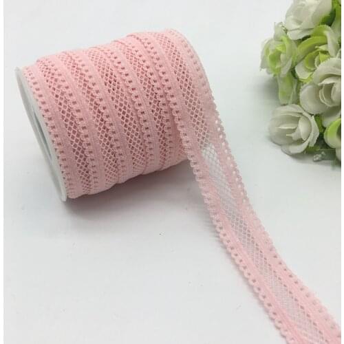 5yards/lot 5/8"(16mm) Pink Bilateral Lace Grid Fold Over Elastic Spandex Lace Band Ties Hair Accessories Lace Trim