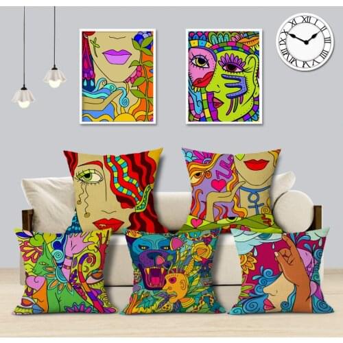 Abstract Art Decorative Pillowcase Plant Flower Print Linen Pillows Cover Bedroom Sofa Chair Decor Cushion Cover 45x45CM