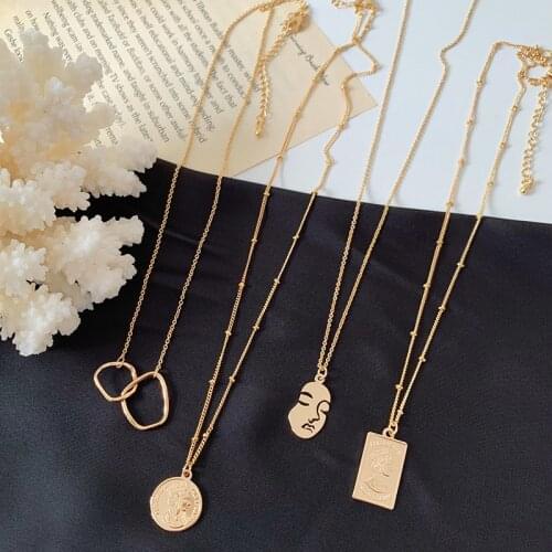 Fashion Cold Wind Creative Portrait Coin Pendant Necklace Metal Double Circle Temperament Jewelry Party Gifts