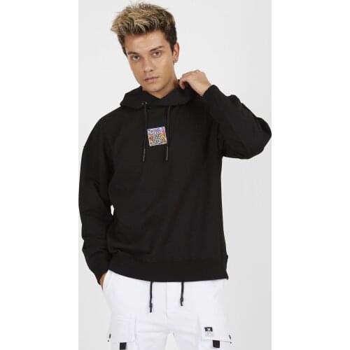 Denim Republic Mens Black Printed Hooded Sweatshirt Men 2021 Spring Casual Hoodies Sweatshirts Male Solid Streetswear Black